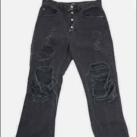 BDG Charcoal Kick Flare High Rise Cropped Distressed Jeans Urban Outfitters - Picture 1 of 15